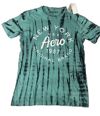 ~NEW~Vintage Aeropostale New York 1987 Black/Aqua Tie Dye Y2K Original Brand S