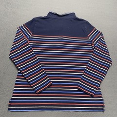 L.L.Bean Shirt Mens Medium Blue Striped Mock Neck Long Sleeve Cotton Casual