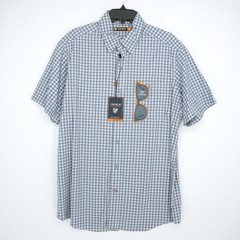 Cremieux Performance Short-Sleeve Shirt L Blue White Gray Plaid Stretch NWT