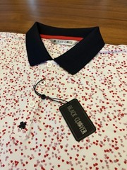 Black Clover Polo Shirt NEW Mens L Mini Hearts AOP Live Lucky Golf Performance