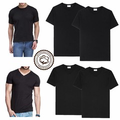 3 or 6Pcs Black Men 100% Cotton Crew-Neck V-Neck Thick T-Shirt Casual Tee S-4XL