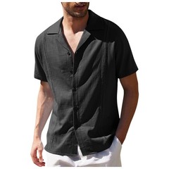 Mens Cuban Collar Shirt Short Sleeve Casual Button Up Summer Beach Top M-3XL