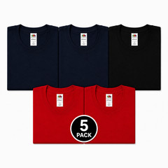 Fruit of the Loom 5-Pack T-Shirts Size L – 2, Navy, 2 Red, 1 Black