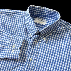 BEN SILVER Oxford White Blue Check Button Down Dress Shirt Men’s Large