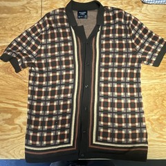AbercrombieMen’s Knit Polo Shirt, Short Sleeve, Geometric, Button Front, M Tall