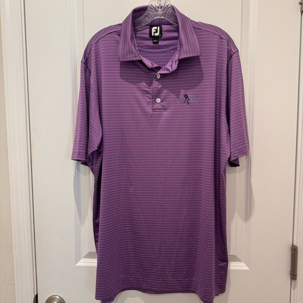 FootJoy Men’s ProDry Performance Lisle Classic Pencil Stripe Polo L Purple/Blue