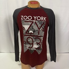 Zoo York Mens Graphic Long Sleeve T Shirt Maroon Gray Raglan Tee