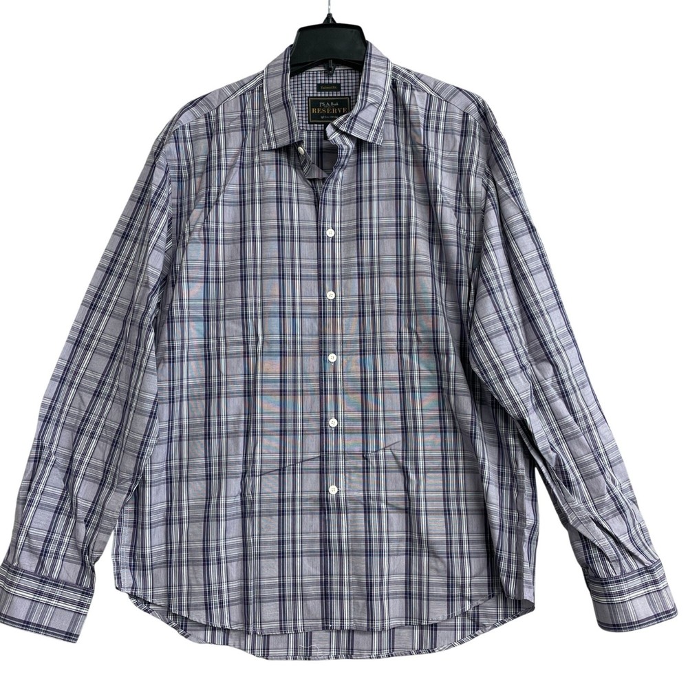 Jos. A. Bank Men’s XL Tailored Fit Purple Plaid Long Sleeve Shirt Cotton P0586