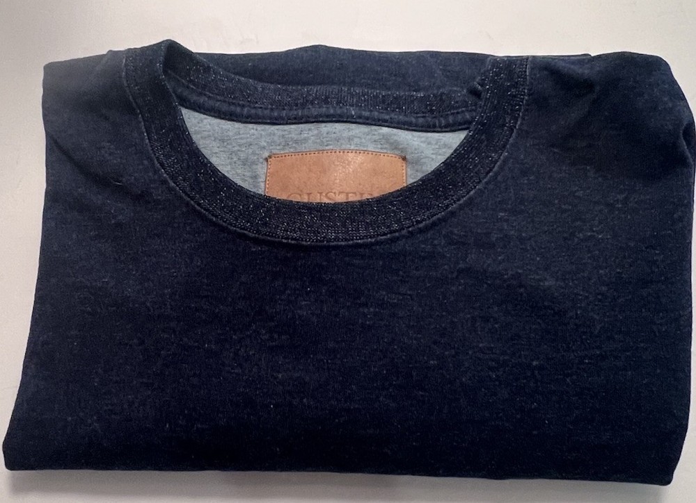 Gustin T Shirt Men’s Large Short Sleeve Denim Blue 100% Cotton Crew Canada EUC