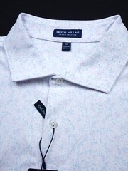 PETER MILLAR GOLF POLO SHIRT -XL WHITE BLUE PURPLE ROCK MUSIC DOT SUMMER COMFORT