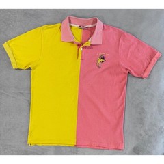 RARE VTG Illegal Civilization Mens Split Color Block Polo Yellow/Pink L USA