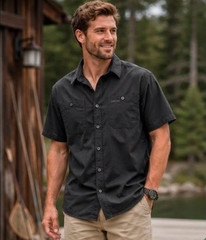 Orvis Mens Charcoal Black Utility Fishing Hiking Short Sleeve Button Down Sz L