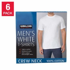 Kirkland Men’s 6-pack White 100% Cotton Crew Neck T-shirt S M L XL XXL 3XL