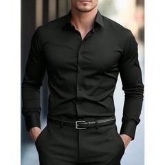 FGKKS New Men Shirt New Solid Color Long Sleeve Elastic Fabric Men’s
