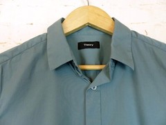 Theory Sylvain Shirt Mens Small Blue Green Minimal Short Sleeve Summer