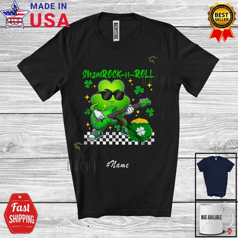 Custom Name ShamRock And Roll; St. Patrick’s Day Shamrock Guitar Guitarist Shirt