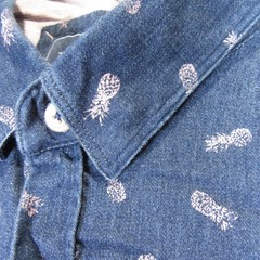 7 Diamonds Mens Button Up Shirt M Regular Blue Chambray Allover Pineapple