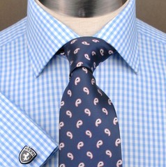Blue Plaids & Checks Business Dress Shirt Gingham Check Designer Floral Fashion