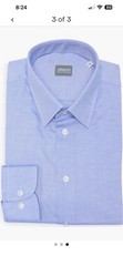 Men’s Giorgio Armani Collezioni Dress Shirt Blue Dot Cotton Size 38 15 $245