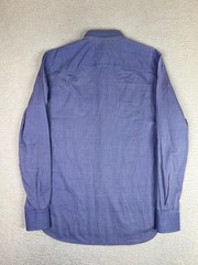 Z Zegna Dress Shirt Mens 16 32/33 Blue Herringbone Silver Line Slim Fit LS