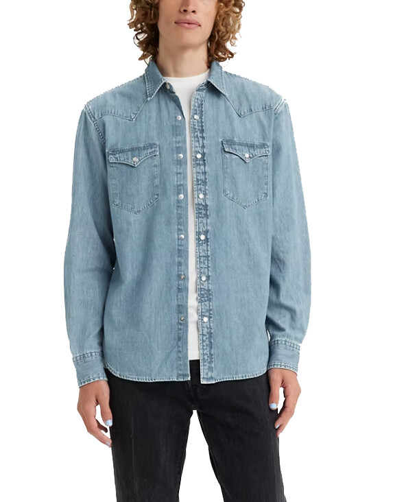 Levi’s Mens Light Blue Standard Fit Cotton Western Snap Button Up Denim Shirt