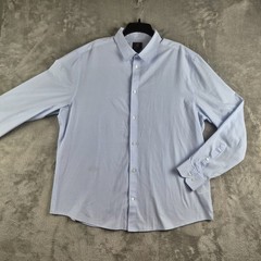 H&M Shirt Mens XXL Light Blue White Micro Check Slim Fit Easy Iron Workwear