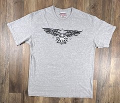 VINTAGE USA Men T-Shirt Y2K American Bald Eagle Stars & Stripes Tee Gray Large