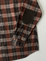 TASSO ELBA Mens L 16-16.5 Plaid Button Up Shirt Suede Elbow Patches Cotton Brown