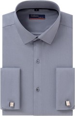 French Cuff Shirt Men Slim Fit Stretch Spread Collar Metal Cufflink Shirt