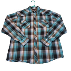 Elixir Shirt Men’s M Long Sleeve Pearl Snap Cowboy Western Blue tartan Plaid