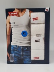 LEVIS Men’s S M L XL Premium Cotton 4 Pack White with Logo Ribbed Tank A Shirt