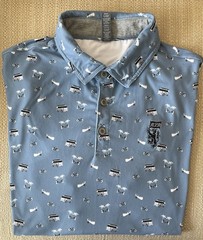 Anderson Ord Mens Golf Polo Blue Bike Hammock Boat Print Size Large