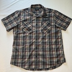 Harley Davidson Mens XL Performance Button Up Plaid Shirt Poly Spandex Gray