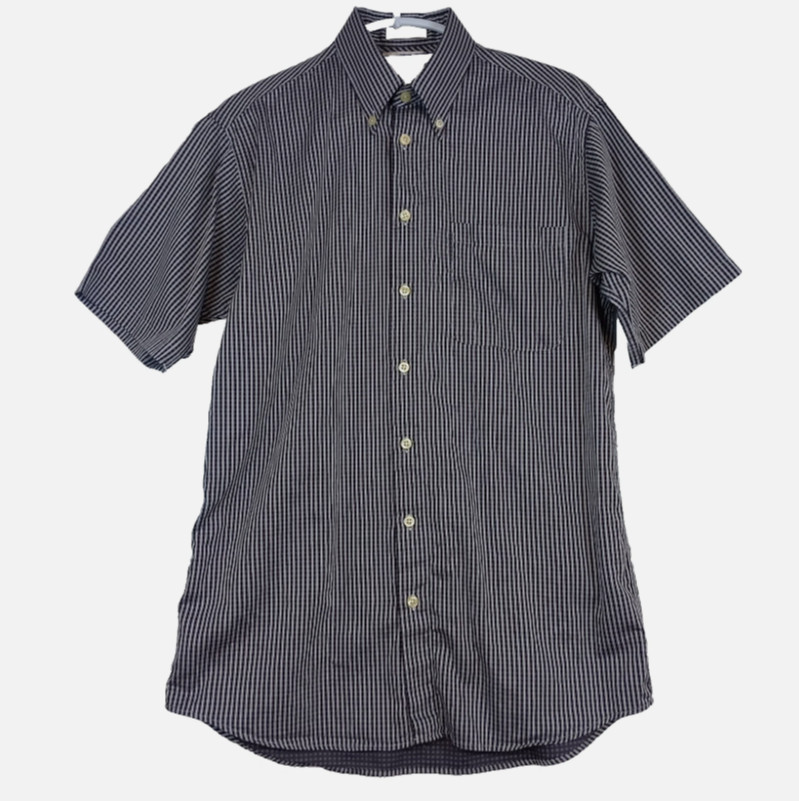 Viyella Button Down Shirt Mens Medium Black White Pinstripe Short Sleeve Preppy