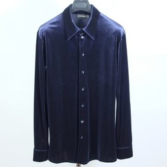 Giorgio Armani Black Label shirt 52 US 42 stretch velvet navy