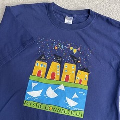 Vintage Mystic Connecticut T-Shirt Mens Large Blue New England Y2K Art Village