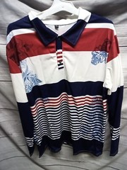 Red, Blue, White Collared Shirt XXL Men Button Up, Long Sleeved, Striped & Solid