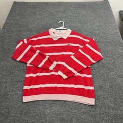 Vintage Izod Lacoste Rugby Shirt Mens L Red Cotton Striped Long Sleeve Preppy