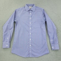 Roundtree & Yorke Gold Label Dress Shirt Mens 14.5 Blue Check Slim Non Iron