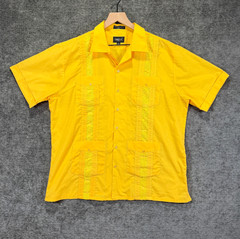 Omega Italy Guayabera Cabana Shirt Yellow Embroidered Four Pocket XL