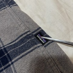 Patagonia Organic Cotton Flannel Shirt Mens L Grey Navy Blue Plaid Double Pocket