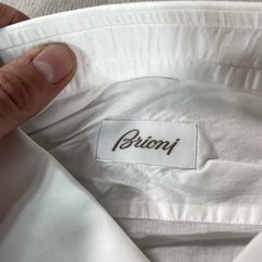Brioni Dress Shirt Mens 17 Large White Pleated Front French Cuff Tuxedo Italy