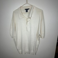 Tulliano Polo Mens Medium Cream Silk Cotton Short Sleeve Knit Sweater Shirt