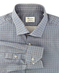 Stenstroms fitted shirt 17.5-44 blue twofold super cotton floral geo preppy