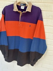 Vintage Polo Ralph Lauren Rugby Shirt Medium Colour block Striped Hoops