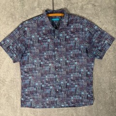 Tori Richard Mens Large Aloha Shirt Geometric Abstract Blue Purple Short Sleeve