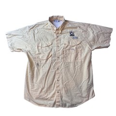 Columbia Fishing Shirt Mens L Yellow PFG Bahama II Short Sleeve Vented Cotton