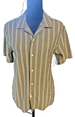 Free Assembly Men’s Texture Camp Shirt Green Striped NWT