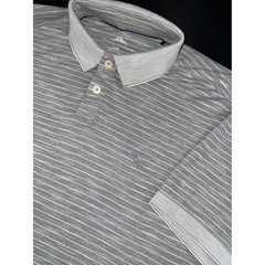 Tommy Bahama Mens Large Gray Striped Short Sleeve Polo Shirt Marlin Logo Cotton