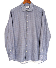 Stenstroms fitted shirt 17.5-44 blue twofold super cotton floral geo preppy
